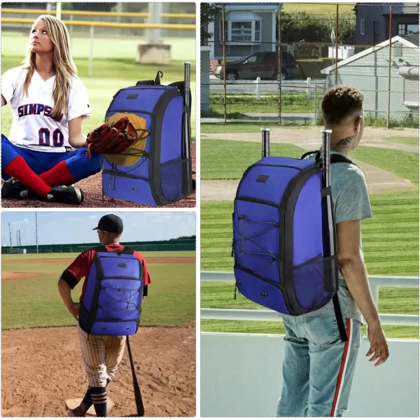 MATEIN Baseball Backpack Softball Bat Bag with Shoes Compartment for Youth Boys and Adult Lightweight Baseball Bag with Fence Hook Hold TBall Bat Batting Mitten Helmet Caps Teeball GearBlue47L