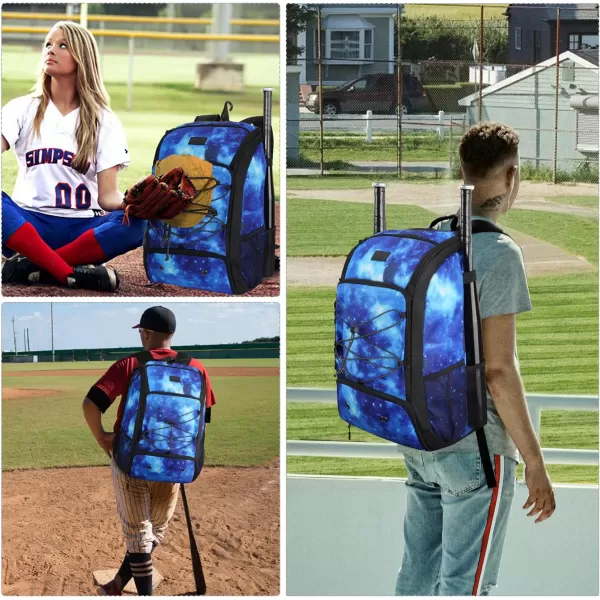 MATEIN Baseball Backpack Softball Bat Bag with Shoes Compartment for Youth Boys and Adult Lightweight Baseball Bag with Fence Hook Hold TBall Bat Batting Mitten Helmet Caps Teeball GearGalaxy Blue47L