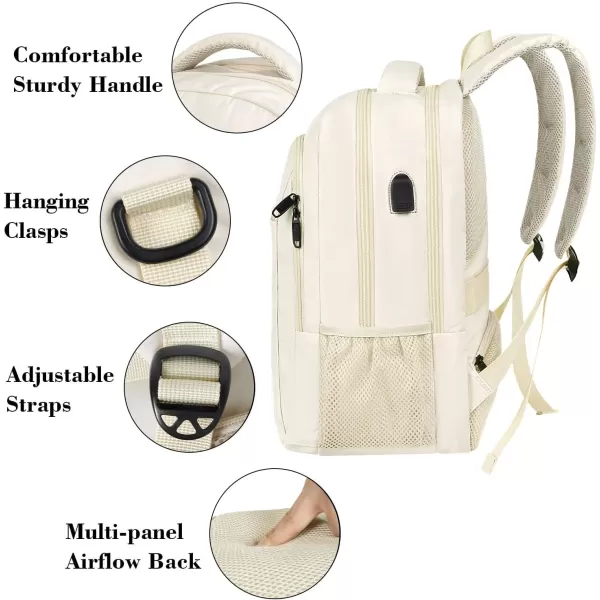 MATEIN Beige Laptop Backpack 156 Inch Lightweight Sturdy Bag for College Supplies with USB Charging Port Water Resistant Anti Theft Travel Computer Daypack Fashion Work Nurse Bag Gift for WomenBeige