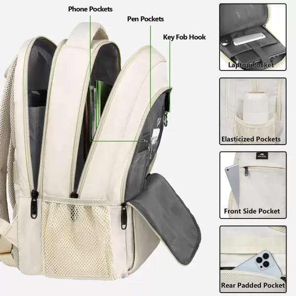 MATEIN Beige Laptop Backpack 156 Inch Lightweight Sturdy Bag for College Supplies with USB Charging Port Water Resistant Anti Theft Travel Computer Daypack Fashion Work Nurse Bag Gift for WomenBeige