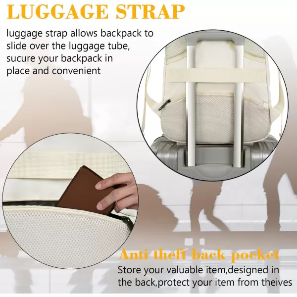 MATEIN Beige Laptop Backpack 156 Inch Lightweight Sturdy Bag for College Supplies with USB Charging Port Water Resistant Anti Theft Travel Computer Daypack Fashion Work Nurse Bag Gift for WomenBeige