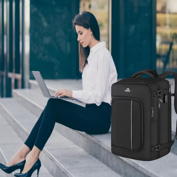 MATEIN Carry on Backpack for Airplanes 17 inch Travel Backpack with USB Charging Port for Women Light Flight Approved Suitcase Backpacks Overnight Bag for Business College Travel BeigeBlack