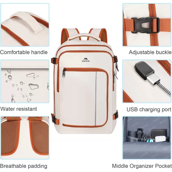 MATEIN Carry on Backpack for Airplanes 17 inch Travel Backpack with USB Charging Port for Women Light Flight Approved Suitcase Backpacks Overnight Bag for Business College Travel BeigeBeige