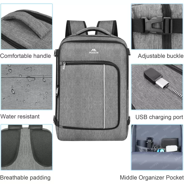 MATEIN Carry on Backpack for Airplanes 17 inch Travel Backpack with USB Charging Port for Women Light Flight Approved Suitcase Backpacks Overnight Bag for Business College Travel BeigeGrey