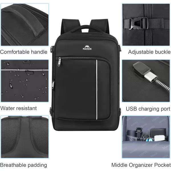 MATEIN Carry on Backpack for Airplanes 17 inch Travel Backpack with USB Charging Port for Women Light Flight Approved Suitcase Backpacks Overnight Bag for Business College Travel BeigeBlack