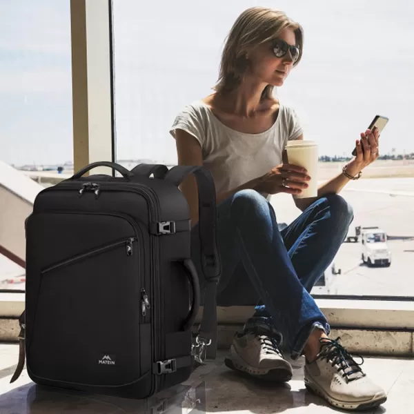 MATEIN Carry on Backpack for Women 40L Heavy Duty Travel Backpack Airplane Approved Expandable Simple Fashion Backpack for Women Frequent Traveler Gifts Light PurpleXXLarge Black