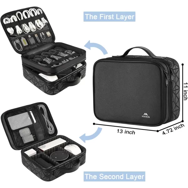 MATEIN Cord Organizer Bag Large Electronics Organizer Travel Case Cable Storage for Electronic Accessories Shockproof Portable Double Layer Tech Bags for Power Bank Charging TabletUp to 129inchBlack Large
