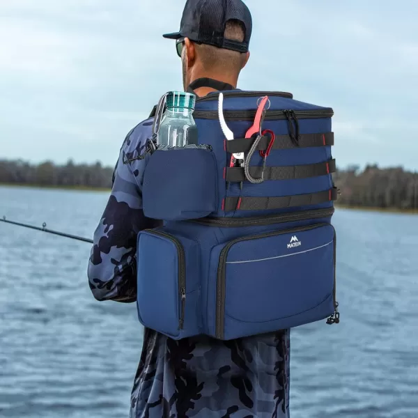 MATEIN Fishing Tackle Backpack with Cooler Large Fishing Bag with Rod Holders for 4 Trays Tray Not Included  Fishing gearBlue