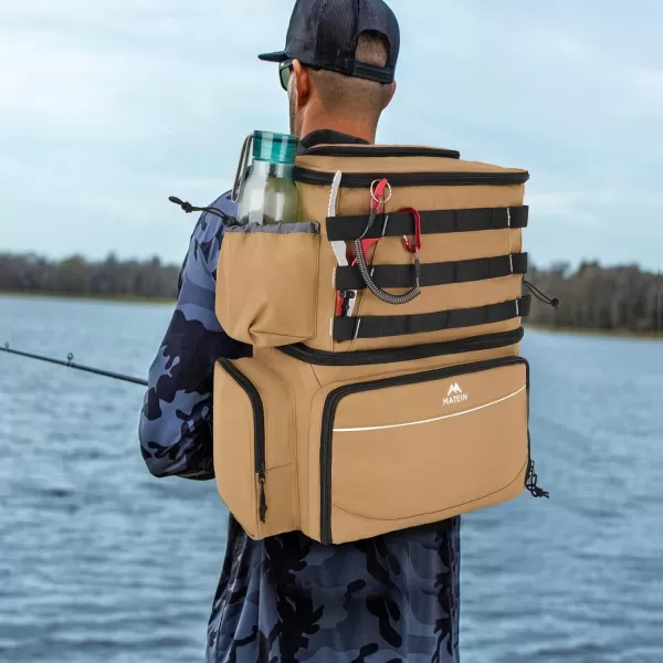 MATEIN Fishing Tackle Backpack with Cooler Large Fishing Bag with Rod Holders for 4 Trays Tray Not Included  Fishing gearKhaki