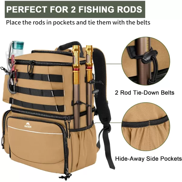 MATEIN Fishing Tackle Backpack with Cooler Large Fishing Bag with Rod Holders for 4 Trays Tray Not Included  Fishing gearKhaki