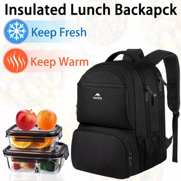 MATEIN Lunch Backpack 17 inch Insulated Cooler Backpack with USB Charging Port for Women Men Water Resistant College Lunch Box Backpack with Laptop Compartment for Work Picnic Travel Beach GiftsBlack