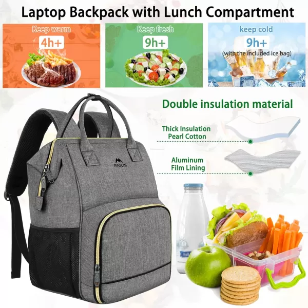 MATEIN Lunch Backpack for Men Women 17 Inch Large Insulated Cooler Backpack with USB Charging Port Water Resistant Lunch Box Backpack Travel Laptop Backpack for Men Work Picnic College Nurse BlackAustere Grey