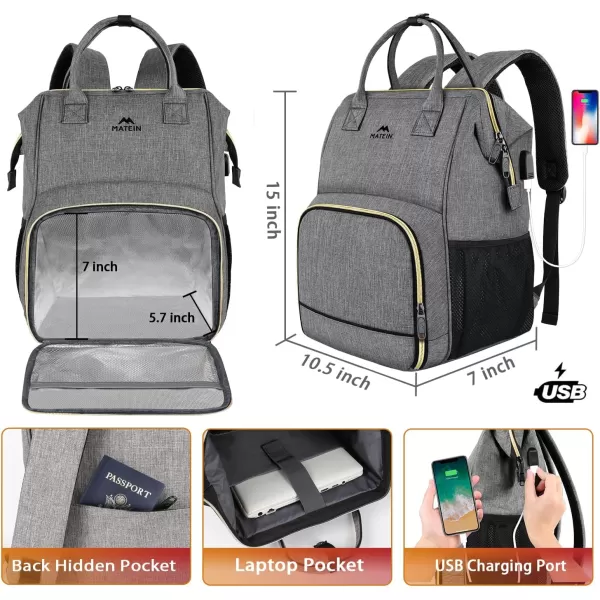 MATEIN Lunch Backpack for Men Women 17 Inch Large Insulated Cooler Backpack with USB Charging Port Water Resistant Lunch Box Backpack Travel Laptop Backpack for Men Work Picnic College Nurse BlackAustere Grey