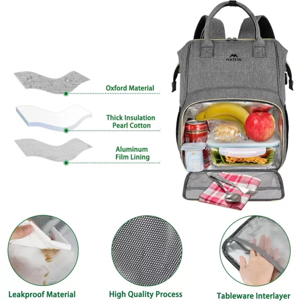 MATEIN Lunch Backpack for Men Women 17 Inch Large Insulated Cooler Backpack with USB Charging Port Water Resistant Lunch Box Backpack Travel Laptop Backpack for Men Work Picnic College Nurse BlackAustere Grey