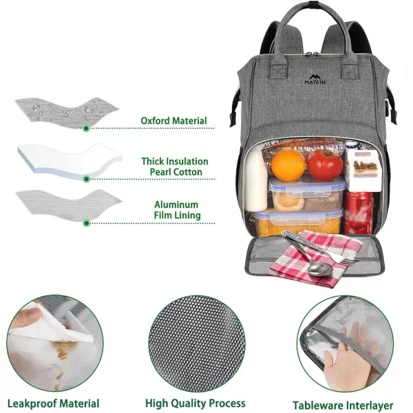 MATEIN Lunch Backpack for Men Women 17 Inch Large Insulated Cooler Backpack with USB Charging Port Water Resistant Lunch Box Backpack Travel Laptop Backpack for Men Work Picnic College Nurse BlackAustere Grey