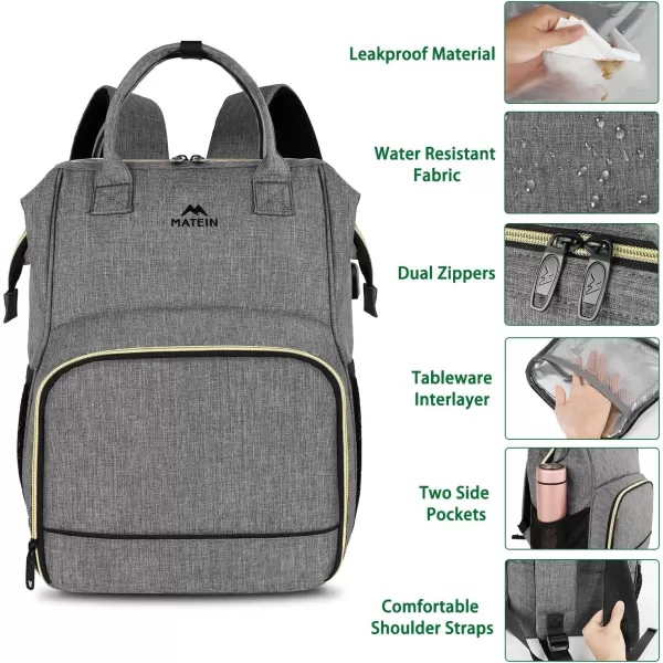 MATEIN Lunch Backpack for Men Women 17 Inch Large Insulated Cooler Backpack with USB Charging Port Water Resistant Lunch Box Backpack Travel Laptop Backpack for Men Work Picnic College Nurse BlackAustere Grey