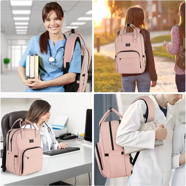 MATEIN Nursing Bag for Nurses 17 Inch Extra Large Waterproof Laptop Backpack Nurse Backpack with Removable Organizer Anti Theft Padded Womens Work Clinical Bag for Business College Travel HomePink