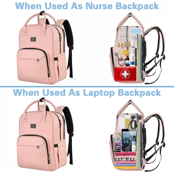 MATEIN Nursing Bag for Nurses 17 Inch Extra Large Waterproof Laptop Backpack Nurse Backpack with Removable Organizer Anti Theft Padded Womens Work Clinical Bag for Business College Travel HomePink