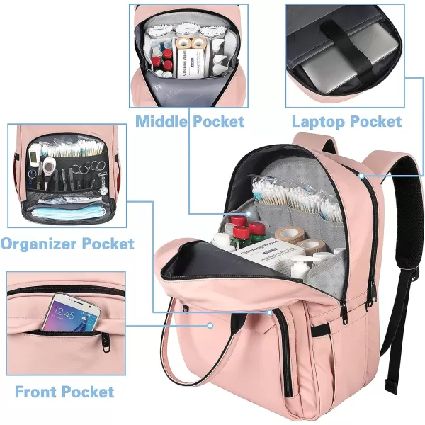 MATEIN Nursing Bag for Nurses 17 Inch Extra Large Waterproof Laptop Backpack Nurse Backpack with Removable Organizer Anti Theft Padded Womens Work Clinical Bag for Business College Travel HomePink