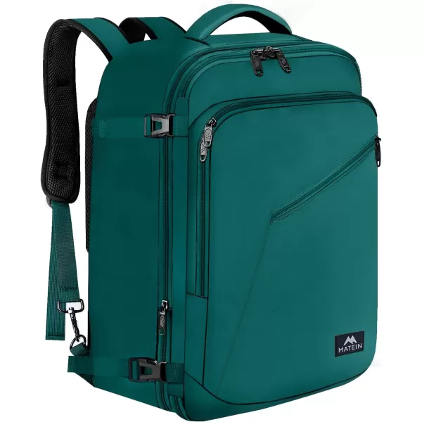 MATEIN Travel Backpack Personal Item Size Carry on Backpack for Airplanes Simple Backpack with Trolley Sleeve Gifts for International Travelers 35L Peacock BlueOlive Green