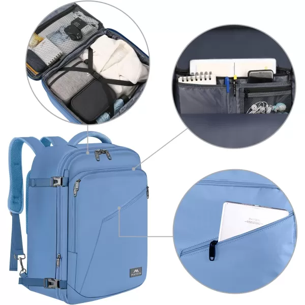 MATEIN Travel Backpack Personal Item Size Carry on Backpack for Airplanes Simple Backpack with Trolley Sleeve Gifts for International Travelers 35L Peacock BlueLight Blue