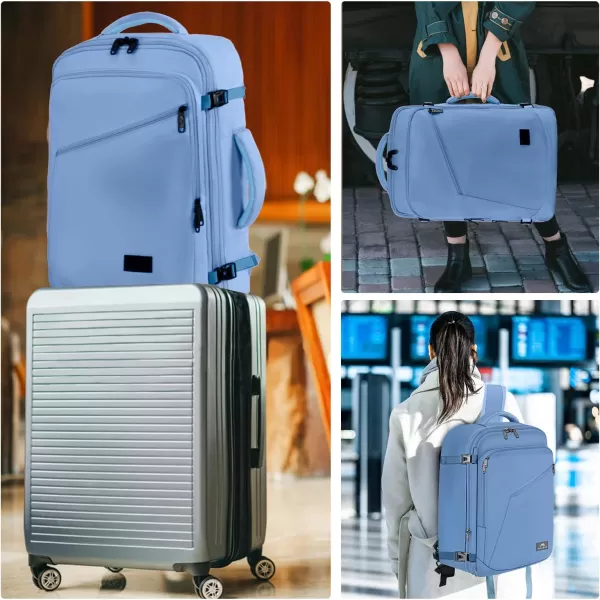 MATEIN Travel Backpack Personal Item Size Carry on Backpack for Airplanes Simple Backpack with Trolley Sleeve Gifts for International Travelers 35L Peacock BlueLight Blue