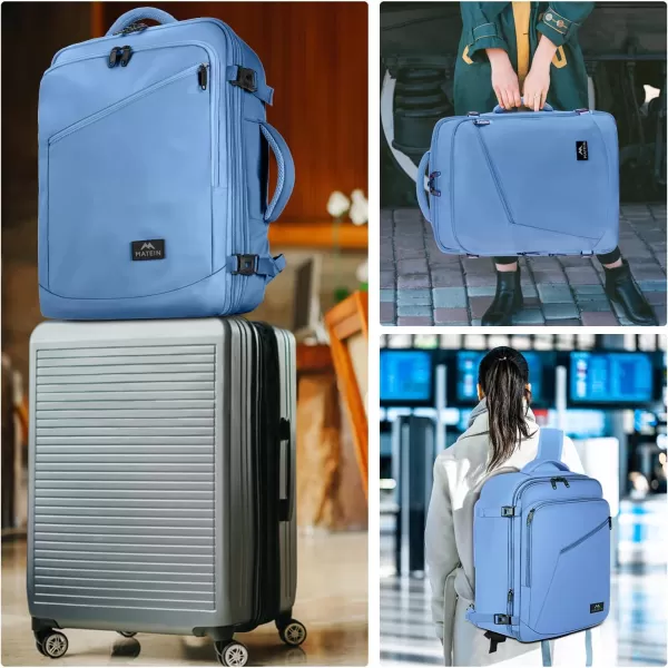 MATEIN Travel Backpack Personal Item Size Carry on Backpack for Airplanes Simple Backpack with Trolley Sleeve Gifts for International Travelers 35L Peacock BlueLight Blue