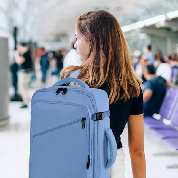 MATEIN Travel Backpack Personal Item Size Carry on Backpack for Airplanes Simple Backpack with Trolley Sleeve Gifts for International Travelers 35L Peacock BlueLight Blue