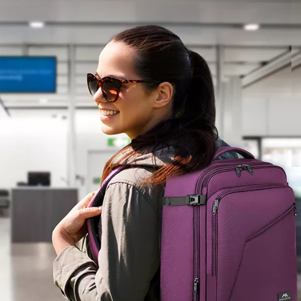 MATEIN Travel Backpack Personal Item Size Carry on Backpack for Airplanes Simple Backpack with Trolley Sleeve Gifts for International Travelers 35L Peacock BluePurple