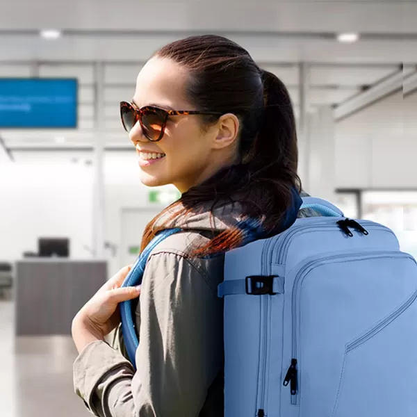 MATEIN Travel Backpack Personal Item Size Carry on Backpack for Airplanes Simple Backpack with Trolley Sleeve Gifts for International Travelers 35L Peacock BlueLight Blue