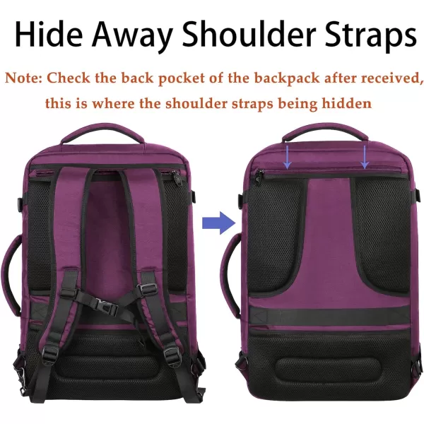 MATEIN Travel Backpack Personal Item Size Carry on Backpack for Airplanes Simple Backpack with Trolley Sleeve Gifts for International Travelers 35L Peacock BluePurple