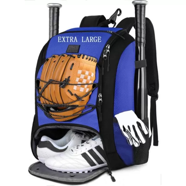 MATEIN Baseball Backpack Softball Bat Bag with Shoes Compartment for Youth Boys and Adult Lightweight Baseball Bag with Fence Hook Hold TBall Bat Batting Mitten Helmet Caps Teeball GearBlue47L
