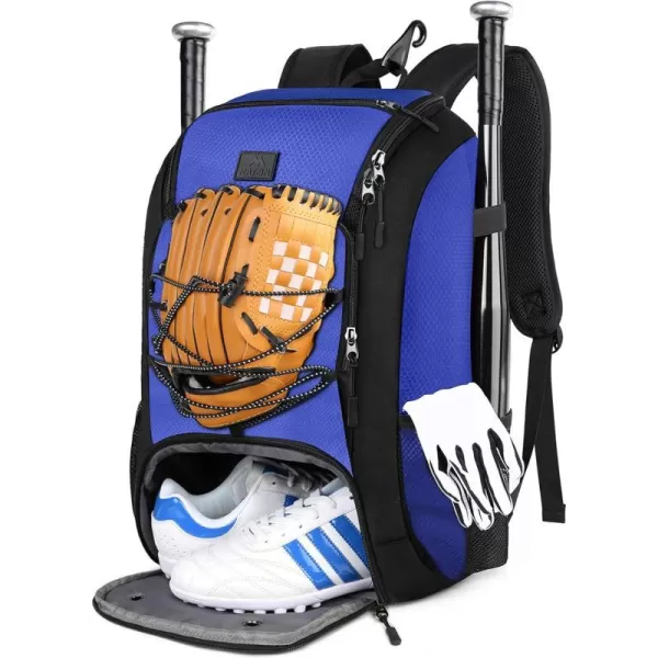MATEIN Baseball Backpack Softball Bat Bag with Shoes Compartment for Youth Boys and Adult Lightweight Baseball Bag with Fence Hook Hold TBall Bat Batting Mitten Helmet Caps Teeball GearBlue29L