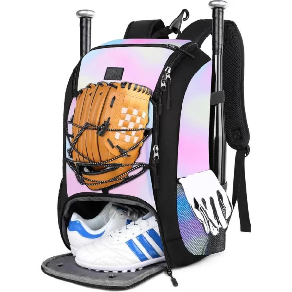 MATEIN Baseball Backpack Softball Bat Bag with Shoes Compartment for Youth Boys and Adult Lightweight Baseball Bag with Fence Hook Hold TBall Bat Batting Mitten Helmet Caps Teeball GearTie Dye29L