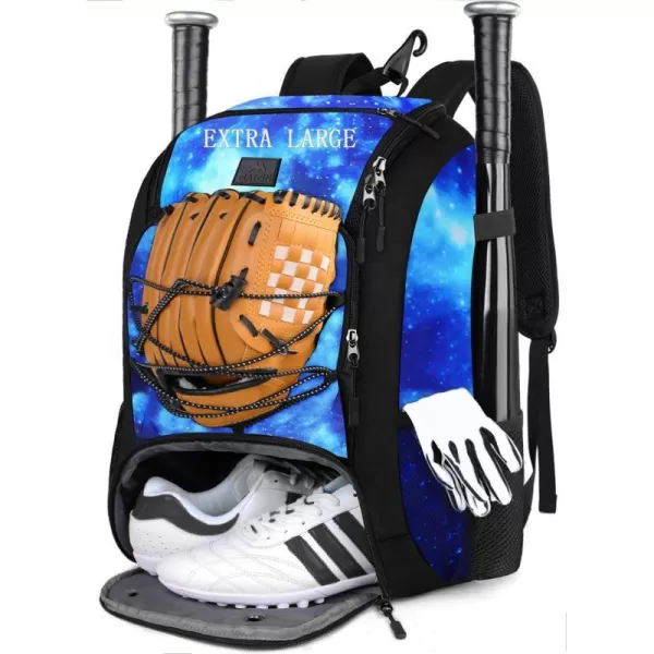 MATEIN Baseball Backpack Softball Bat Bag with Shoes Compartment for Youth Boys and Adult Lightweight Baseball Bag with Fence Hook Hold TBall Bat Batting Mitten Helmet Caps Teeball GearGalaxy Blue47L