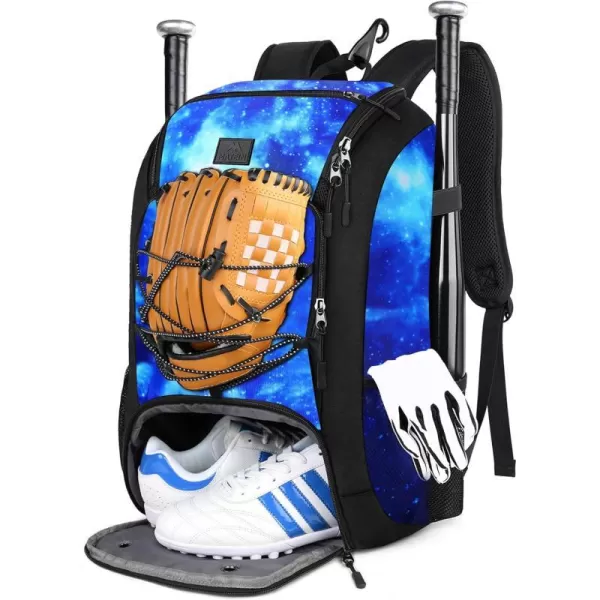 MATEIN Baseball Backpack Softball Bat Bag with Shoes Compartment for Youth Boys and Adult Lightweight Baseball Bag with Fence Hook Hold TBall Bat Batting Mitten Helmet Caps Teeball GearGalaxy Blue29L