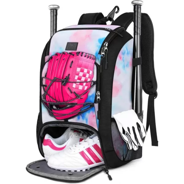 MATEIN Baseball Backpack Softball Bat Bag with Shoes Compartment for Youth Boys and Adult Lightweight Baseball Bag with Fence Hook Hold TBall Bat Batting Mitten Helmet Caps Teeball GearMulticolor29L