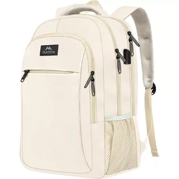 MATEIN Beige Laptop Backpack 156 Inch Lightweight Sturdy Bag for College Supplies with USB Charging Port Water Resistant Anti Theft Travel Computer Daypack Fashion Work Nurse Bag Gift for WomenBeige