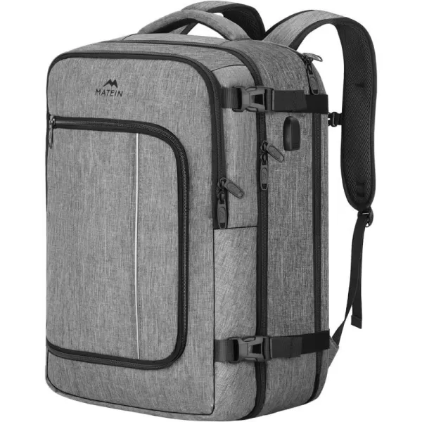 MATEIN Carry on Backpack for Airplanes 17 inch Travel Backpack with USB Charging Port for Women Light Flight Approved Suitcase Backpacks Overnight Bag for Business College Travel BeigeGrey