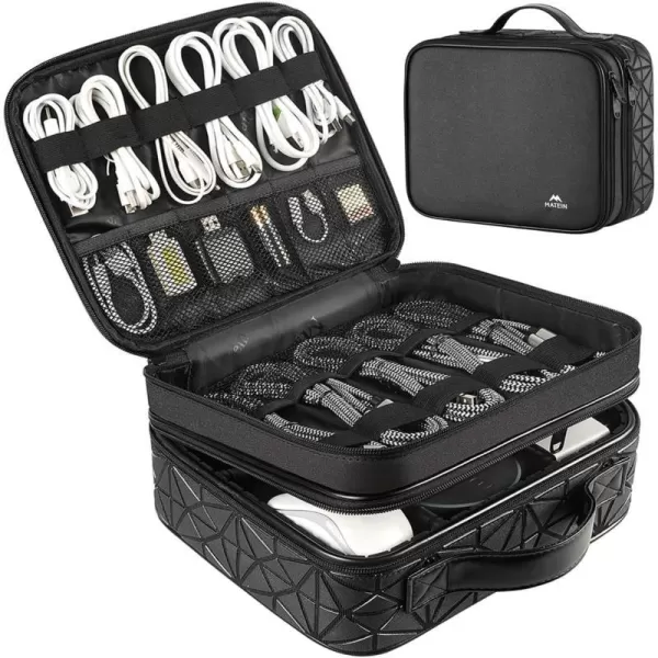 MATEIN Cord Organizer Bag Large Electronics Organizer Travel Case Cable Storage for Electronic Accessories Shockproof Portable Double Layer Tech Bags for Power Bank Charging TabletUp to 129inchBlack Large
