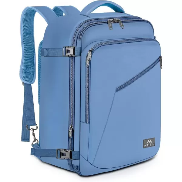 MATEIN Travel Backpack Personal Item Size Carry on Backpack for Airplanes Simple Backpack with Trolley Sleeve Gifts for International Travelers 35L Peacock BlueLight Blue