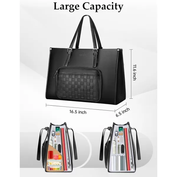MATEIN Laptop Tote Bag with Insulated Lunch Compartment 156 Inch PU Leather Briefcase with Leakproof Lunch Box Pocket for Women Convertible Lightweight Computer Work Bag Handbag for Office Black