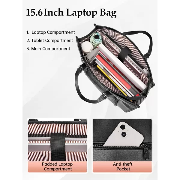 MATEIN Laptop Tote Bag with Insulated Lunch Compartment 156 Inch PU Leather Briefcase with Leakproof Lunch Box Pocket for Women Convertible Lightweight Computer Work Bag Handbag for Office Black