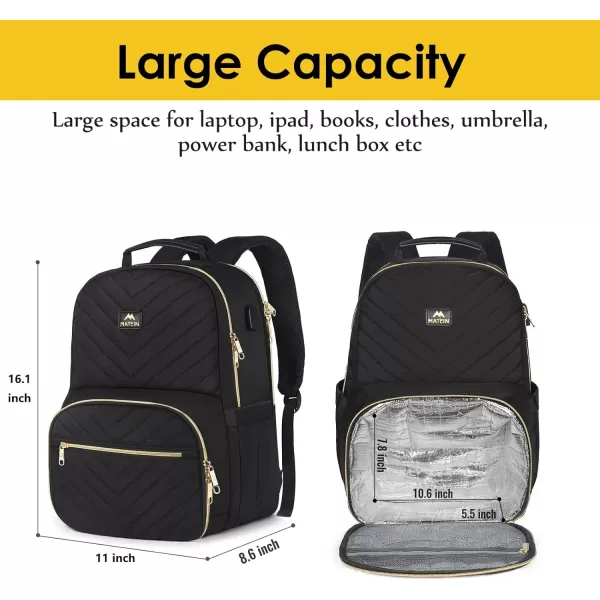 MATEIN Lunch Backpack for Women 156inch Water Resistant Insulated Cooler Backpack Purse Stylish Quilted Laptop Backpack with USB Charging Port for College Work Pincic Camping Beaches156 Inch Black