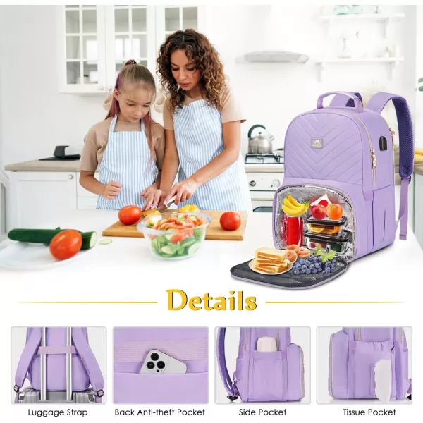 MATEIN Lunch Backpack for Women 156inch Water Resistant Insulated Cooler Backpack Purse Stylish Quilted Laptop Backpack with USB Charging Port for College Work Pincic Camping Beaches156 Inch Purple