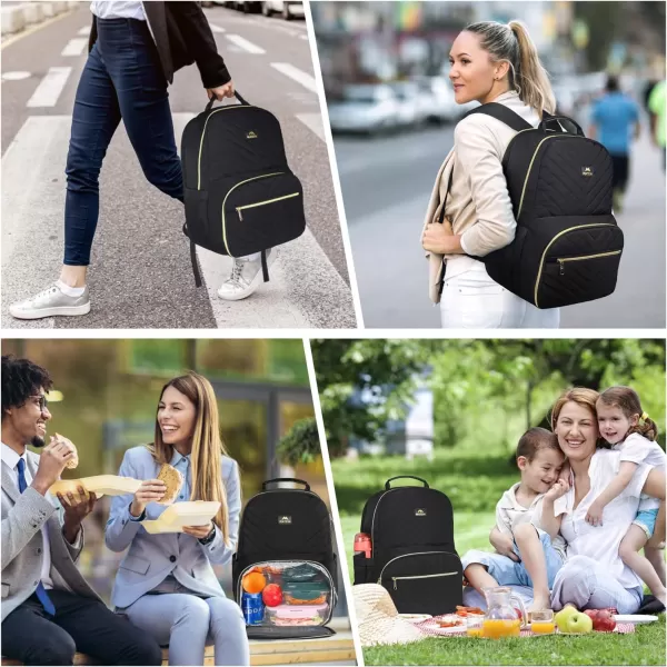 MATEIN Lunch Backpack for Women 156inch Water Resistant Insulated Cooler Backpack Purse Stylish Quilted Laptop Backpack with USB Charging Port for College Work Pincic Camping Beaches156 Inch Black