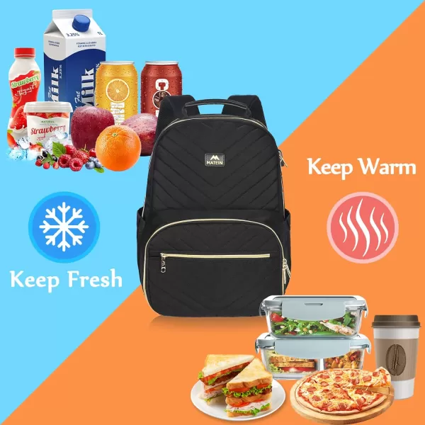 MATEIN Lunch Backpack for Women 156inch Water Resistant Insulated Cooler Backpack Purse Stylish Quilted Laptop Backpack with USB Charging Port for College Work Pincic Camping Beaches156 Inch Black
