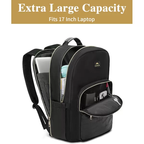 MATEIN Lunch Backpack for Women 156inch Water Resistant Insulated Cooler Backpack Purse Stylish Quilted Laptop Backpack with USB Charging Port for College Work Pincic Camping Beaches17 InchLaptop Backpack Dark Black