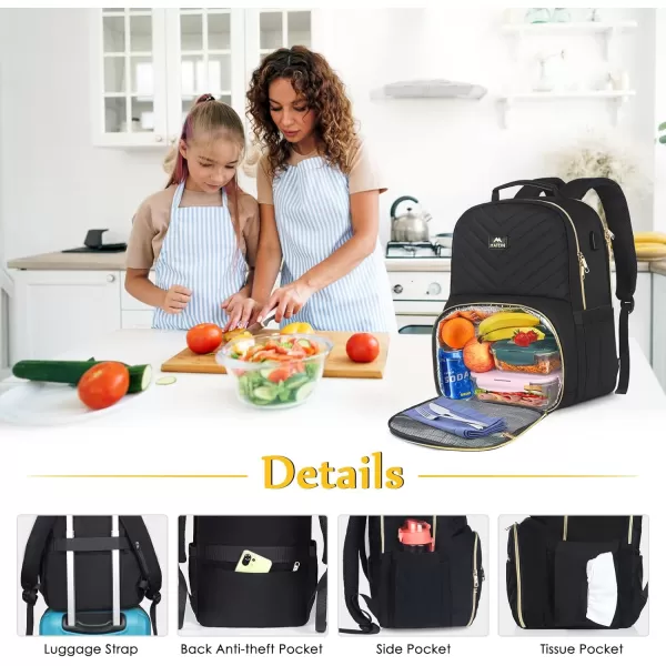 MATEIN Lunch Backpack for Women 156inch Water Resistant Insulated Cooler Backpack Purse Stylish Quilted Laptop Backpack with USB Charging Port for College Work Pincic Camping Beaches156 Inch Black