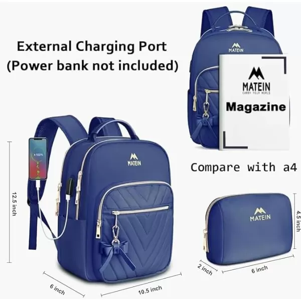MATEIN Mini Backpack for Women Waterproof Stylish Daypack Purse Shoulder Bag with USB Charging Port Lightweight Small Casual Daily Travel Backpack Lady Girls Gifts for Work School 2pcs Sets BlackBlue